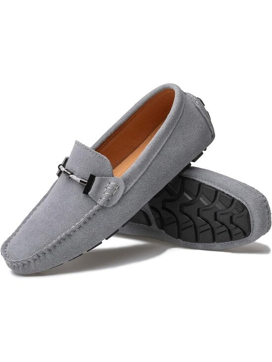 ?Men\'s Grey Calfskin Leather Slip On Comfortable Low Top Soft Penny  Loafers main image 4